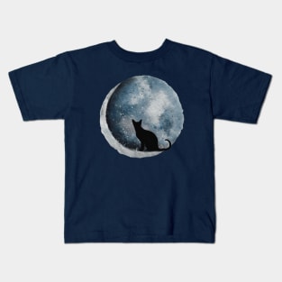 Cat and Crescent Moon Kids T-Shirt